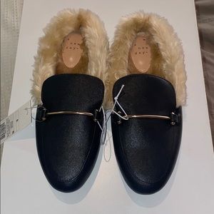 Faux Fur Black Mules